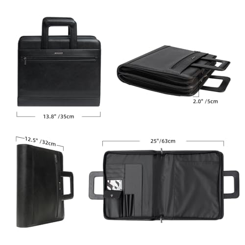14" Laptop Briefcase, Vegan Leather Portfolio with Zipper Compartments x 2, A4 Papers Holder Padfolio Organizer - color: Brown