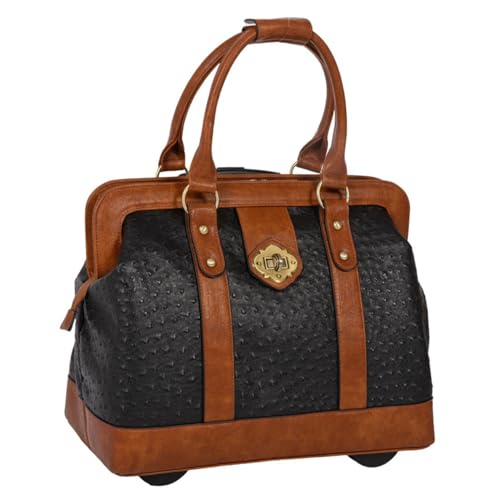 JKM & Company Rolling Laptop Bag for Women | Designer Wheeled Briefcase | Fits 13-17" Laptops | Office Travel Computer Case - color: Black (Ostrich)