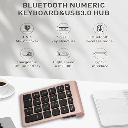 Wireless Number Pad Rose Gold Ultra Thin Numeric Keypad Fast Rebound Speed Mini Keyboard Portable 5.0 Bluetooth for Laptop PC Computer