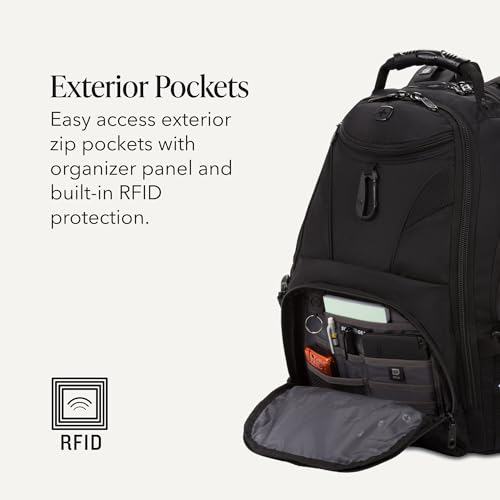 SWISSGEAR 1900 ScanSmart Laptop Backpack, Fits Most 17-Inch Laptops, TSA-Friendly Lay-Flat Design, RFID Protection, and Tablet Pocket, Black, 31L, 18.5-Inch - color: Black/Black