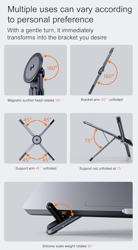 Multi-Purpose Portable Magnetic Stand, Suitable for Smartphones, Pad，Laptop， AluminumAlloy Material,Suitable fortraveling, Official Working and Leisure, and Home Entertainment (E05-gray)
