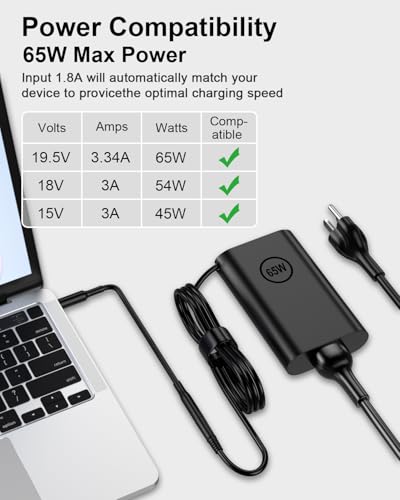 65W Laptop Charger Compatible with Dell Latitude 5400 5480 5490 5590 5500 5410 5510 7480 D630 D830 5480 D820 Inspiron N5110 N5010 N7110 AC Power Adapter - size: 65 W 7.4x5.0 Mm Or 4.5x3.0 Mm