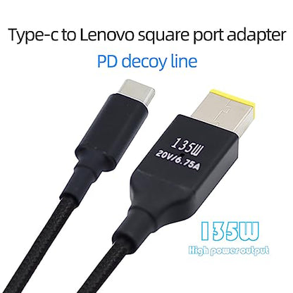 Type-C USB-C 135W to DC Rectangle 11.0 * 4.5mm Power PD Charge Cable for Thinkpad X1 Legion Y7000P Laptop DC20V 6.25A - style: 135W Rectangle