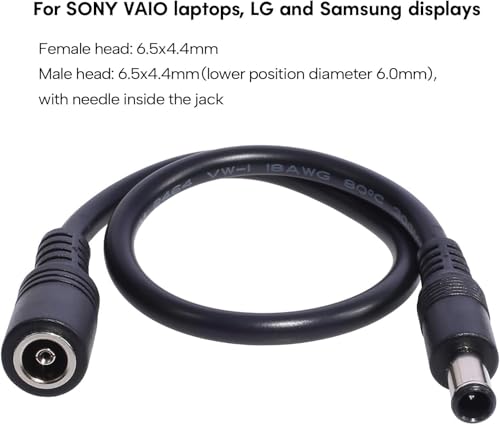 Black DC6.5x4.4mm Extended Line Power Cable 6.5x4.4mm for Notebook Short Extension Cord 18AWG 120W DC6044 Power Supply Cord Power Cords Cables (30cm)