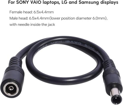 Black DC6.5x4.4mm Extended Line Power Cable 6.5x4.4mm for Notebook Short Extension Cord 18AWG 120W DC6044 Power Supply Cord Power Cords Cables (30cm)