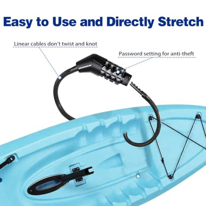 12ft Long Straight Cable Lock with Resettable Combination, Weatherproof Security Kayak Lock, Unique Thin Cable Combination Lock for Kayaks, Paddle Boards, Dock, Bike, Scooters, Canoe and Outdoor Gear