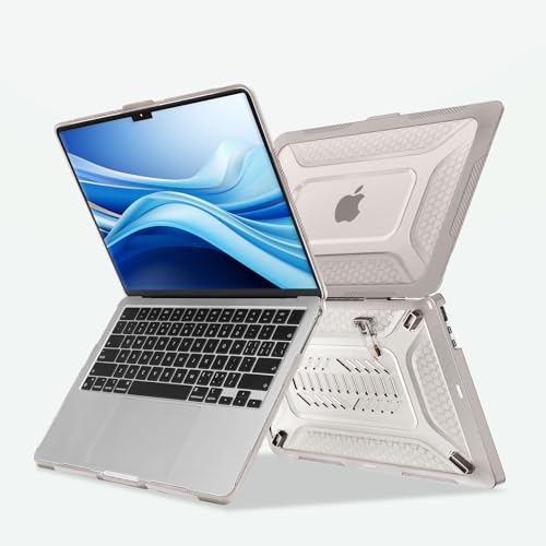 MOSISO Compatible with MacBook Air 13 inch Case M5 M4 M3 M2, Khaki | 2 in 1 Kit Honeycomb Shock Resistant Hard Case with Foldable Kickstand for MacBook Air 13.6 2026-2022 A3449 A3240 A3113 A2681 - color: Khaki
