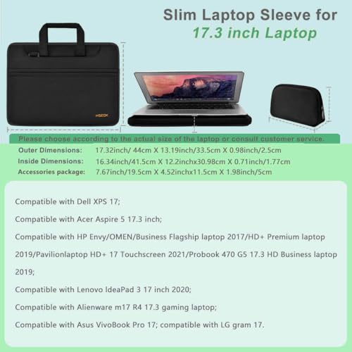 Hseok Laptop Shoulder Bag 17-17.3 inch Case, Durable Shockproof Protective Briefcase with Multi-Pockets Compatible with Lenovo Most 17-17.3 inch HP Acer Dell ASUS MSI Notebooks,Black - color: Black, size: 17-17.3"