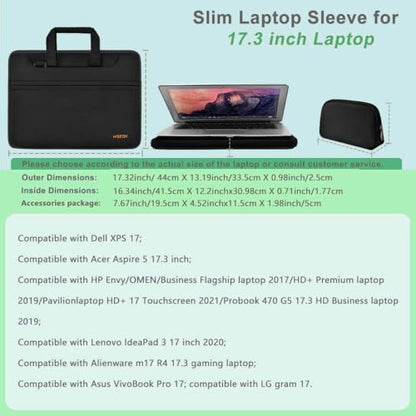 Hseok Laptop Shoulder Bag 17-17.3 inch Case, Durable Shockproof Protective Briefcase with Multi-Pockets Compatible with Lenovo Most 17-17.3 inch HP Acer Dell ASUS MSI Notebooks,Black - color: Black, size: 17-17.3"