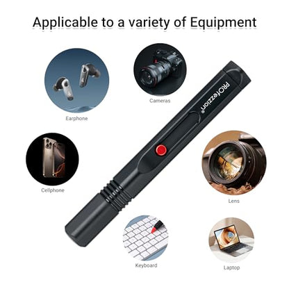 PROfezzion Double-Ended Lens Cleaning Pen for Electronics, Black | Soft Brush & Silicone Wiper Included, for Electronics, Earbuds, Laptop, Cell Phone, Keyboard, Camera Lens, Easy to Carry