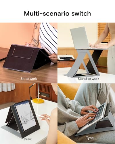 MOFT Folding Laptop Stand Lap Desk, Portable & Mini Computer Stand Laptop Desk for Travel and Home Office, Ergonomic Design with Adjustable Viewing Angles, Lightweight Computer Cooling Riser, Gray - color: Gray
