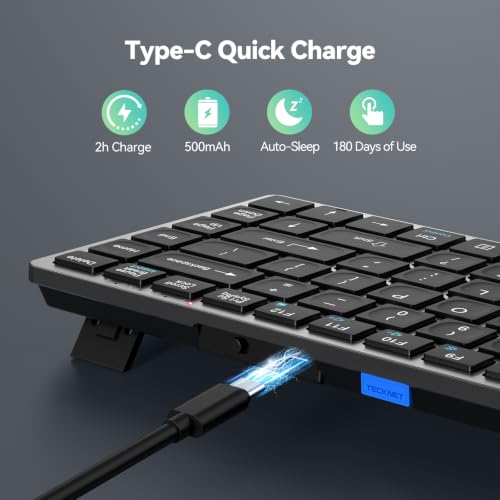 TECKNET Bluetooth Keyboard Rechargeable, 4-Device (2.4G+3BT) Wireless Keyboard, Ultra-Slim Quiet Typing, 14 Hotkeys Computer Keyboard for PC/Laptop/Tablet/iPad, Grayish-Black - color: Grey+Sliver