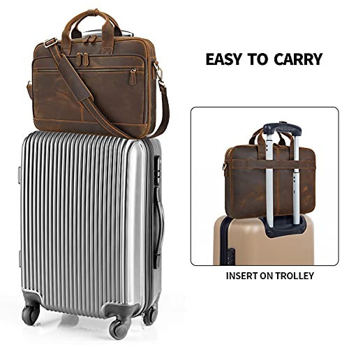 Jack&Chris Full Grain Leather Briefcase for Men, Business Messenger Bag Laptop Bag Attache Case, Fits 15.6 Inch Laptop - color: Brown-15.6inch