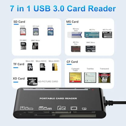 7-in-1 USB-C Memory Card Reader – Multi Card Reader for SD, Micro SD, CF, XD & MS, USB 3.0 Plug and Play for PC & Mac