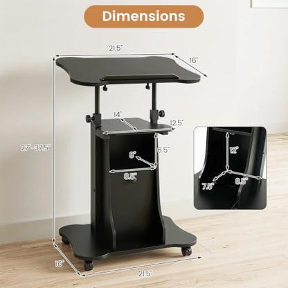 GIANTEX Mobile Podium Stand, Sit-to-Stand Laptop Cart (Black, 1 Pack) | Tilting Tabletop & Storage Cabinet, Lockable Casters, Height-adjustable Rolling Lectern for Classroom, Church, Home Office - color: Black
