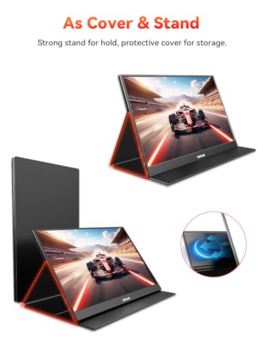 HotYeah 16.1'' 144Hz Portable Gaming Monitor, 106% sRGB 1080P Travel Screen | USB-C HDMI External Display HDR Portable Monitor w/Smart Cover, 2nd Screen for Laptop, PC, Mac, Switch, PS5/4, Xbox - size: 16.1"