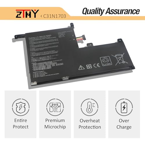 ZTHY C31N1703 Laptop Battery Replacement for Asus Zenbook Flip Q505U Q505UA | Q525U Q525UA UX561U UX561UA UX561UN Q505UA-BI5T7 Q505UA-BI5T9 Q525UA-BI7T9 UX561UA-BO003T UX561UA-BO052T C31P0J1 11.55V 52Wh - size: 8.07*5.63*0.28 inch C31N1703