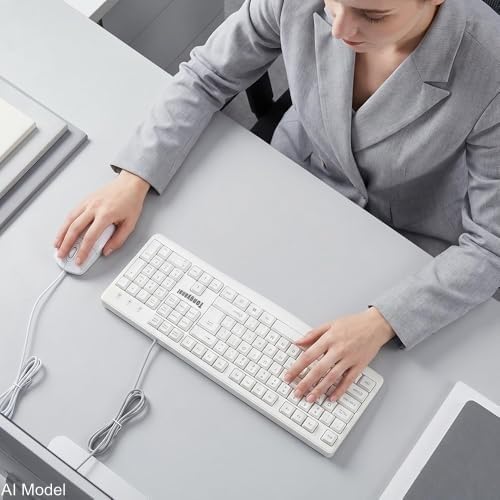 Tongyangat Wired Keyboard and Mouse Combo, Full-Size USB Keyboard with Numeric Keypad, Ergonomic Wired Mouse, Plug & Play, Compatible with Windows, Mac, Laptop, Desktop, Computer (White) - color: T907-White