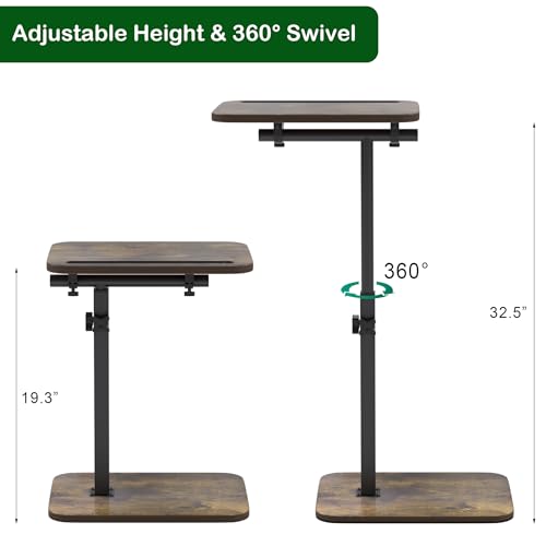 TV Tray Side Table for Couch - 360° Swivel Adjustable Height Rotating Sofa Table C Table End Table Laptop Desk with Phone & Tablet Slot, Perfect for Eating Working Reading, Fits Small Spaces - color: Rustic Brown