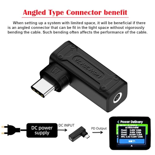140W 100W DC Jack 4.5x3.0mm Input to USB-C Type-C Angled 90 Degree Power Plug Charge Adapter for Laptop Phone - style: 4.5x3.0mm 140W
