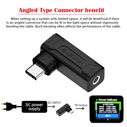 140W 100W DC Jack 4.5x3.0mm Input to USB-C Type-C Angled 90 Degree Power Plug Charge Adapter for Laptop Phone - style: 4.5x3.0mm 140W
