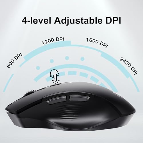 Uineer Wireless Mouse, 2.4GHz Rechargeable Computer Mouse, Battery Display | Stable 2.4GHz USB-A connection, rechargeable battery display and 4 adjustable DPI levels. - color: Matte Black