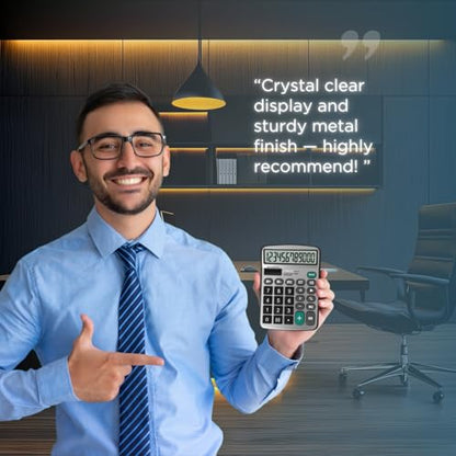 TRULY 12-Digit Desktop Calculator with Large Display, Big Buttons, Dual Power (Solar + Battery), Metal Finish, Ideal for Office, Home, School – 837A Pro Light Blue - color: Light Blue
