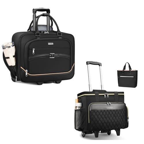 Ytonet Rolling Laptop Bag 18×14×8, Rolling Briefcase for Women with Accordion File Pockets, Anti Theft Underseat Carry On Luggage with wheels Fit 17.3 In Laptop for Travel Work Teacher Business, Black
