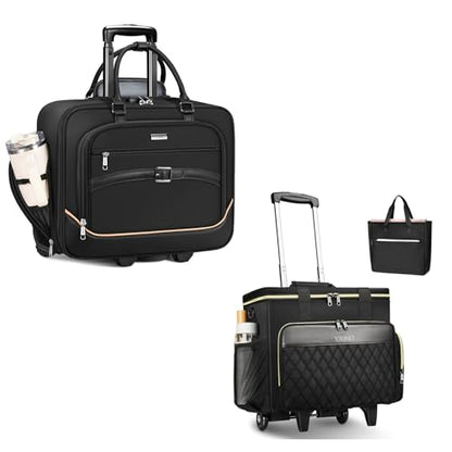 Ytonet Rolling Laptop Bag 18×14×8, Rolling Briefcase for Women with Accordion File Pockets, Anti Theft Underseat Carry On Luggage with wheels Fit 17.3 In Laptop for Travel Work Teacher Business, Black