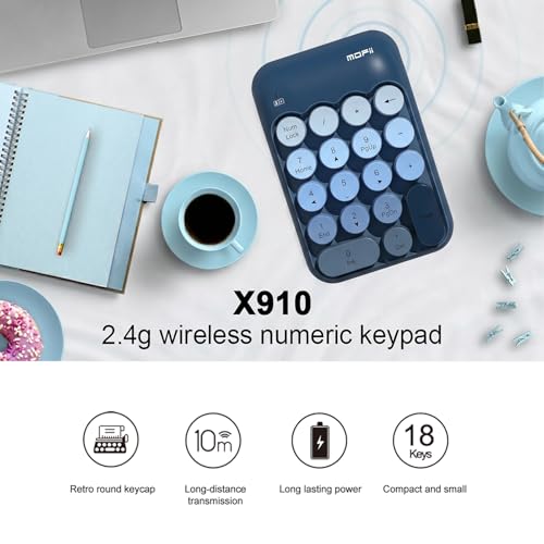 Lomiluskr Cute Wireless Numeric Keypad with 2.4G USB Receiver, Colorful Round Keycaps, Portable Financial Accounting Numpad Number Keyboard, Suitable for PC, Laptop (Blue Gradient) - color: Blue Gradient