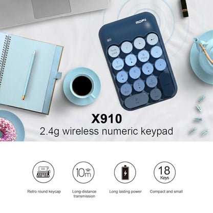 Lomiluskr Cute Wireless Numeric Keypad with 2.4G USB Receiver, Colorful Round Keycaps, Portable Financial Accounting Numpad Number Keyboard, Suitable for PC, Laptop (Blue Gradient) - color: Blue Gradient