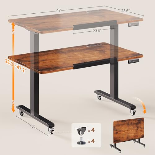 SEDETA 47 x 24 Inches Electric Standing Desk, 180° Tiltable Mobile Rising | Computer Desk Height Adjustable with Wheels for Drawing/Writing/Gaming/Study/Home Office/Small Space, Rustic Brown - color: Rustic Brown, size: 47 x 24 Inches