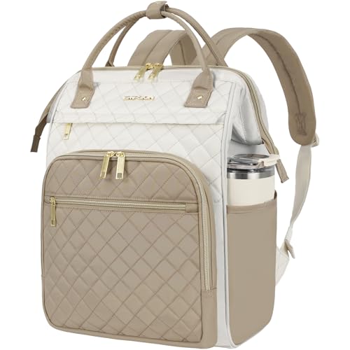 EMPSIGN 17 Inch Laptop Backpack for Women, Beige-Khaki | Computer Bag, Work Business Travel College, Large Capacity, Water-repellent, Quilted Casual Daypack - color: Beige/Khaki, size: 17 inch