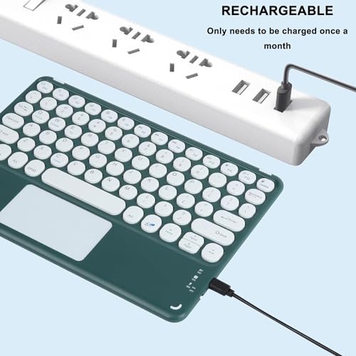Wireless Keyboard with Touchpad, Ultra-Thin Rechargeable Bluetooth Keyboard Mini with Trackpad, Round Keys for iPad pro/iPad/iOS/Mac OS/Windows/Android (Dark Green) - color: Dark Green