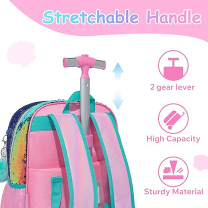 Kids Rolling Cats Backpack for Girls Plush Trolley Suitcases Luggage Travel with Wheels Bookbag Wheeled 17" Roller Backpacks Set Toddler Back Pack School Bags for Elementary Champagne - color: 5315-maomi-champagne