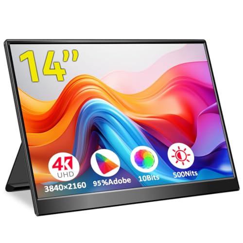 4k Portable Monitor, 14 Inch Portable Monitor USB C, 10-Bit Adobe 95% HDR Game Display with USB C/HDMI/Mini DP Compatible with Laptop/Game Console/PC/Surface - size: 14"