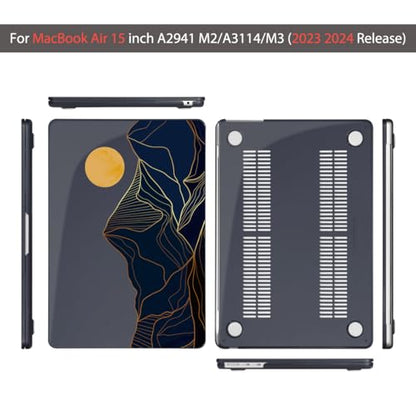 Teryeefi Compatible with MacBook Air 15 inch Case A2941 M2 A3114 M3 Release 2023 2024,Design Pattern Slim Cover + Keyboard Cover + OTG Adapter for 15.3 inch MacBook Air Liquid Retina, Mountain Line - color: Mountain Lines