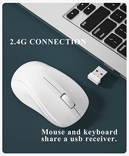 Compact Keyboard MouseCombo,JieruiDeng 79-Key Retro Mini Cute Computer Keyboard 2.4G USB Wireless and Silent Mice Set for Laptop Desktop PC iPad (White) - color: White