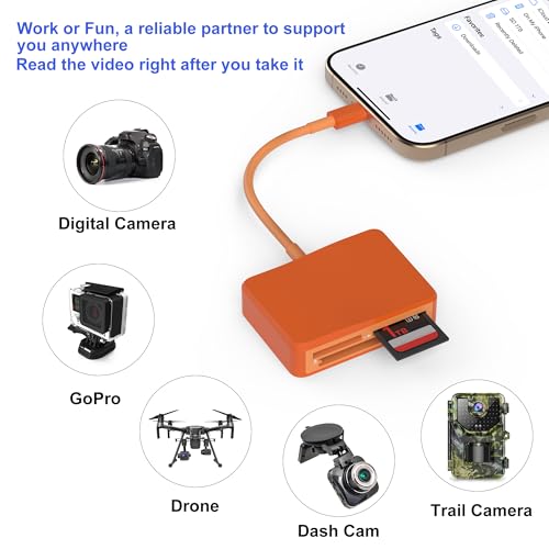 SD Card Reader, 4 in 1 USB C to SD/TF/CF/MS Card Reader with USB to USB C Adapter Memroy Card Reader for iPhone 17/16/15 Pro Max iPad Pro MacBook Pro/Air iMac M4/M3 Android Phone/Tablet PC (Orange) - color: Orange