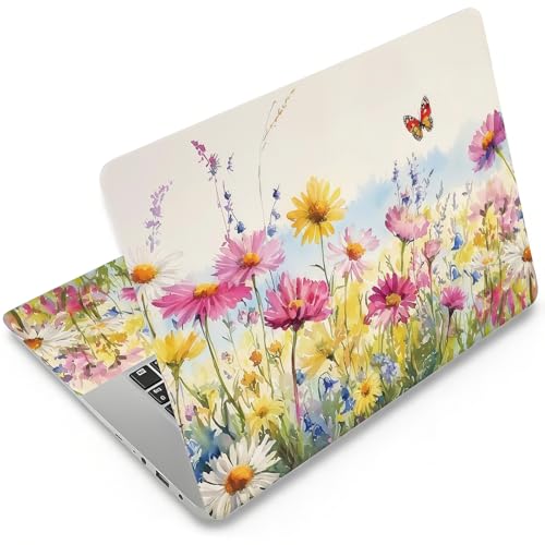 Laptop Skin 12.1-15.6 inch Removable Universal Reusable Laptop Sticker Decal,Waterproof No Residue Vinyl Cover,Scratch-Resistant Cuttable Full Wrap Sticker for Notebook, Wildflower Daisy Butterfly - color: Wildflower Daisy Butterfly