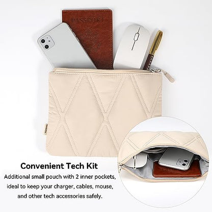 Voova Puffy Laptop Sleeve Case 14 15 Inch Compatible with MacBook Air 15 M2/M3/M4 2022-2025, MacBook Pro 15, Hp chromebook 14, Cute Computer Cover Bag with Accessories Pouch, Apricot - color: Apricot, size: 14-15 Inch
