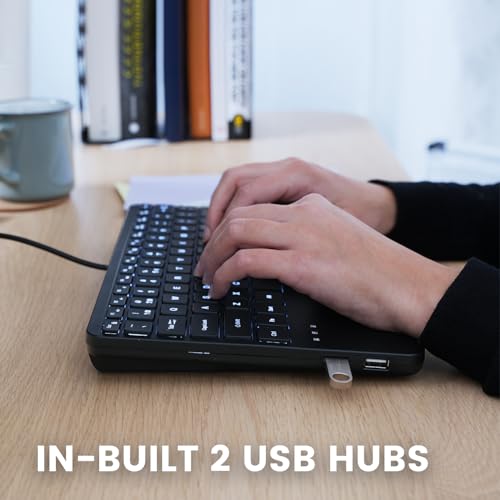 Perixx PERIBOARD-425 US Wired Mini USB Keyboard with Touchpad, X Type Scissor Keys, White Backlit, 2 USB Hubs, Compact 11.18x7.17x1.1 Inches, US English - style: Keyboard with Backlight