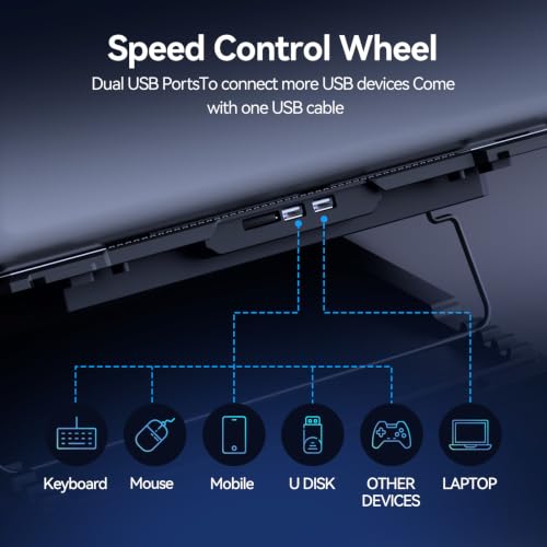 ICE COOREL Laptop Cooling Pad with 6 Cooling Fans, Cooling Pad for Laptop Fan 13-15.6 Inch, Laptop Cooler Stand with 6 Height Adjustable, Notebook Cooler Pad with Two USB Port - size: 6 Fans