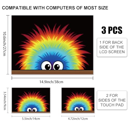 3Pcs Cartoon Hedgehog Laptop Skin Sticker Universal Removable Vinyl Stickers Fits for 12.1 13 14 15.6 16 Inch Waterproof Notebook Decal Cover Gift - color: black