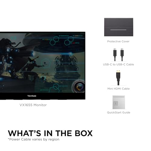 ViewSonic VX1655 16 Inch 1080p Portable Monitor for Laptop, IPS Display | USB C, Mini HDMI, Tripod Mount, Dual Speakers, Built In Stand, Laptop, Mac, PCs, Home Office, 60W Charging, Anti Glare Travel - style: 1080p