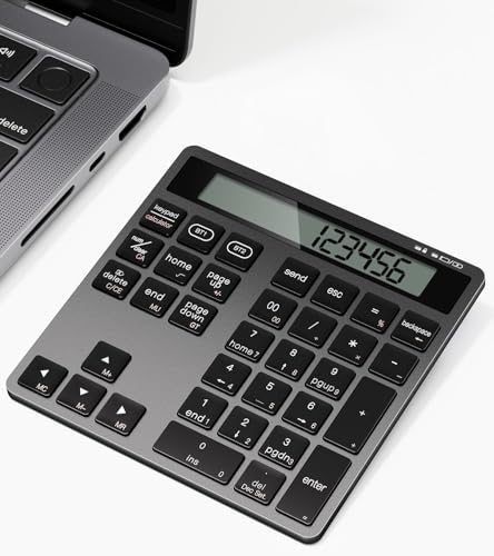 Bluetooth Number Pad, Wireless Numeric Keypad Calculator with Display, USB-C Rechargeable External 34-Keys Numpad, Financial Data Entry Keyboard for iMac, MacBook Air/Pro, PC Desktop, Laptop Notebook - color: C-Black Calculator