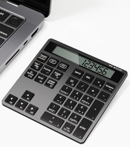 Bluetooth Number Pad, Wireless Numeric Keypad Calculator with Display, USB-C Rechargeable External 34-Keys Numpad, Financial Data Entry Keyboard for iMac, MacBook Air/Pro, PC Desktop, Laptop Notebook - color: C-Black Calculator