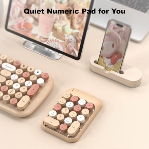 MOWUX Wireless Number Pads, Cute Colorful Numeric Keypad Numpad Portable 2.4 GHz Financial Accounting Number Keyboard Extensions, 18 Key Number Numpad for Laptop Desktop, PC (Cream) - color: Milk Tea
