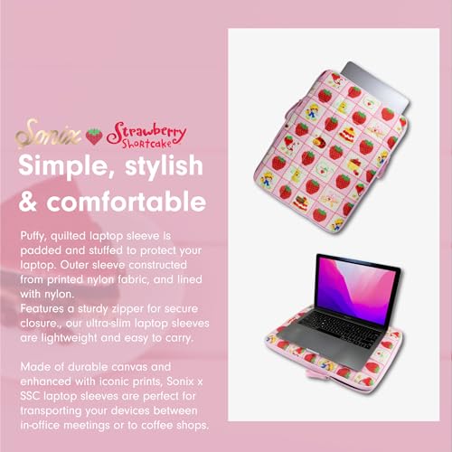 Sonix | Puffy Laptop Sleeve | 15-16 Inch, Quilted Pillow Puffer Laptop Carrying Case, Computer Sleeve | Strawberry Shortcake Checkered - color: Strawberry Shortcake Checkered
