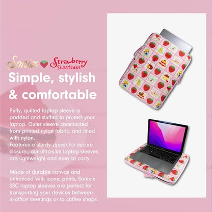 Sonix | Puffy Laptop Sleeve | 15-16 Inch, Quilted Pillow Puffer Laptop Carrying Case, Computer Sleeve | Strawberry Shortcake Checkered - color: Strawberry Shortcake Checkered